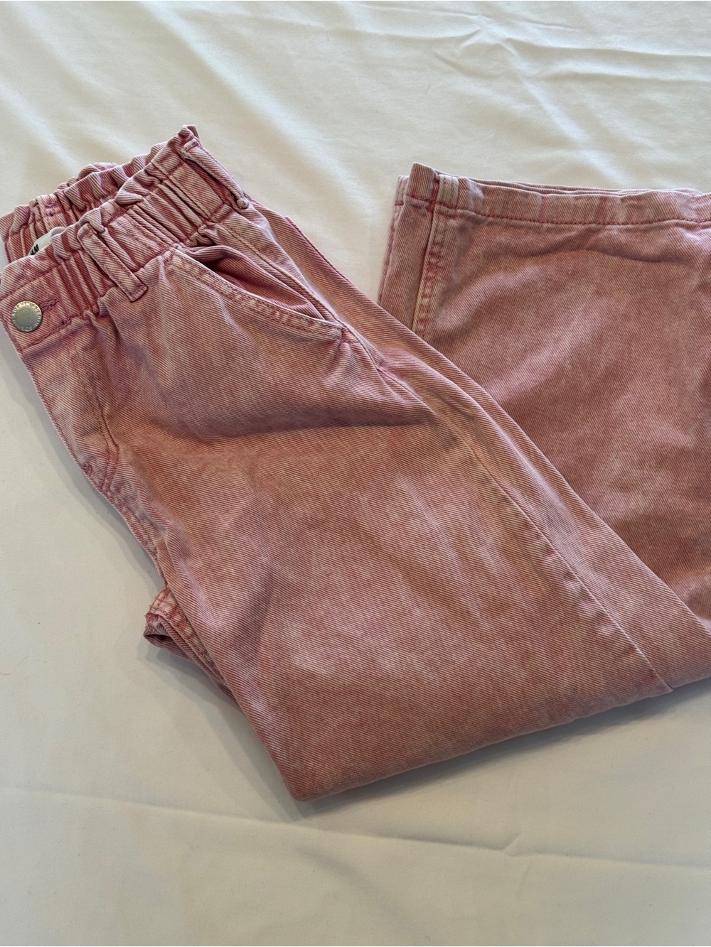 Girls Size 7 Pink Acid Wash Wide Leg Jeans Elastic Waist Y2K